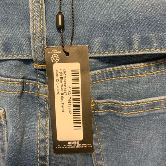 PLT Bell Bottom Flare Jeans Cutout Stretch High Rise Women’s 8 Light Wash Belted - Picture 7 of 7